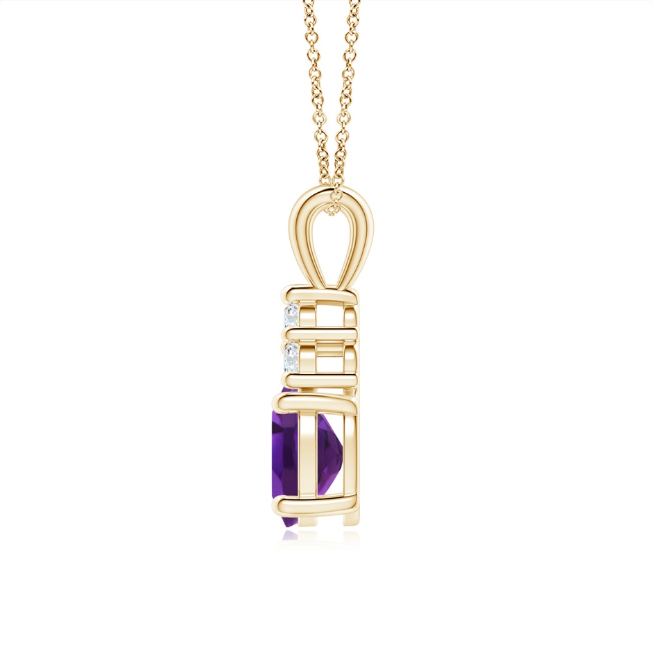 8x6mm AAAA Oval Amethyst Solitaire Pendant with Trio Diamond in Yellow Gold side-1