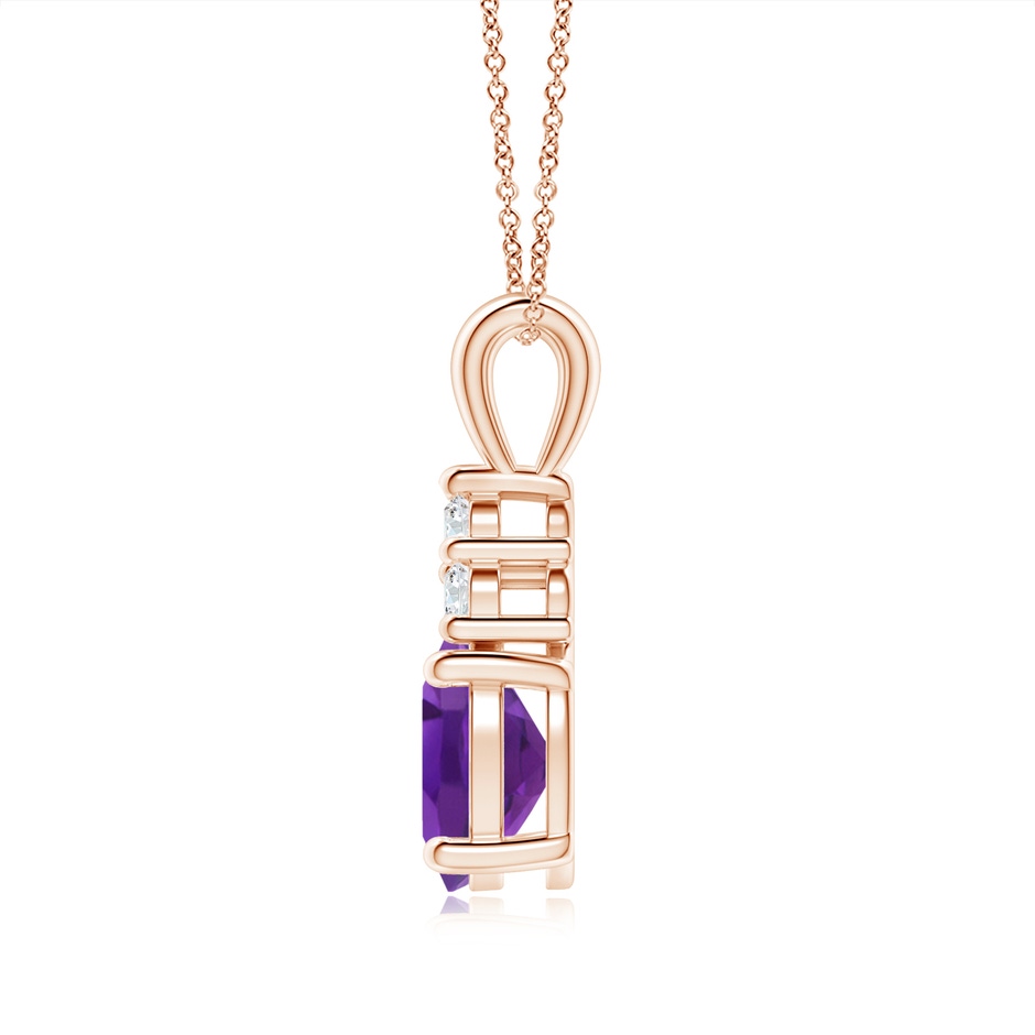 9x7mm AAA Oval Amethyst Solitaire Pendant with Trio Diamond in Rose Gold side-1