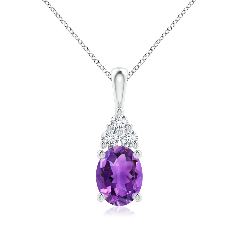 9x7mm AAA Oval Amethyst Solitaire Pendant with Trio Diamond in White Gold 