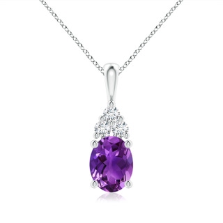 9x7mm AAAA Oval Amethyst Solitaire Pendant with Trio Diamond in P950 Platinum
