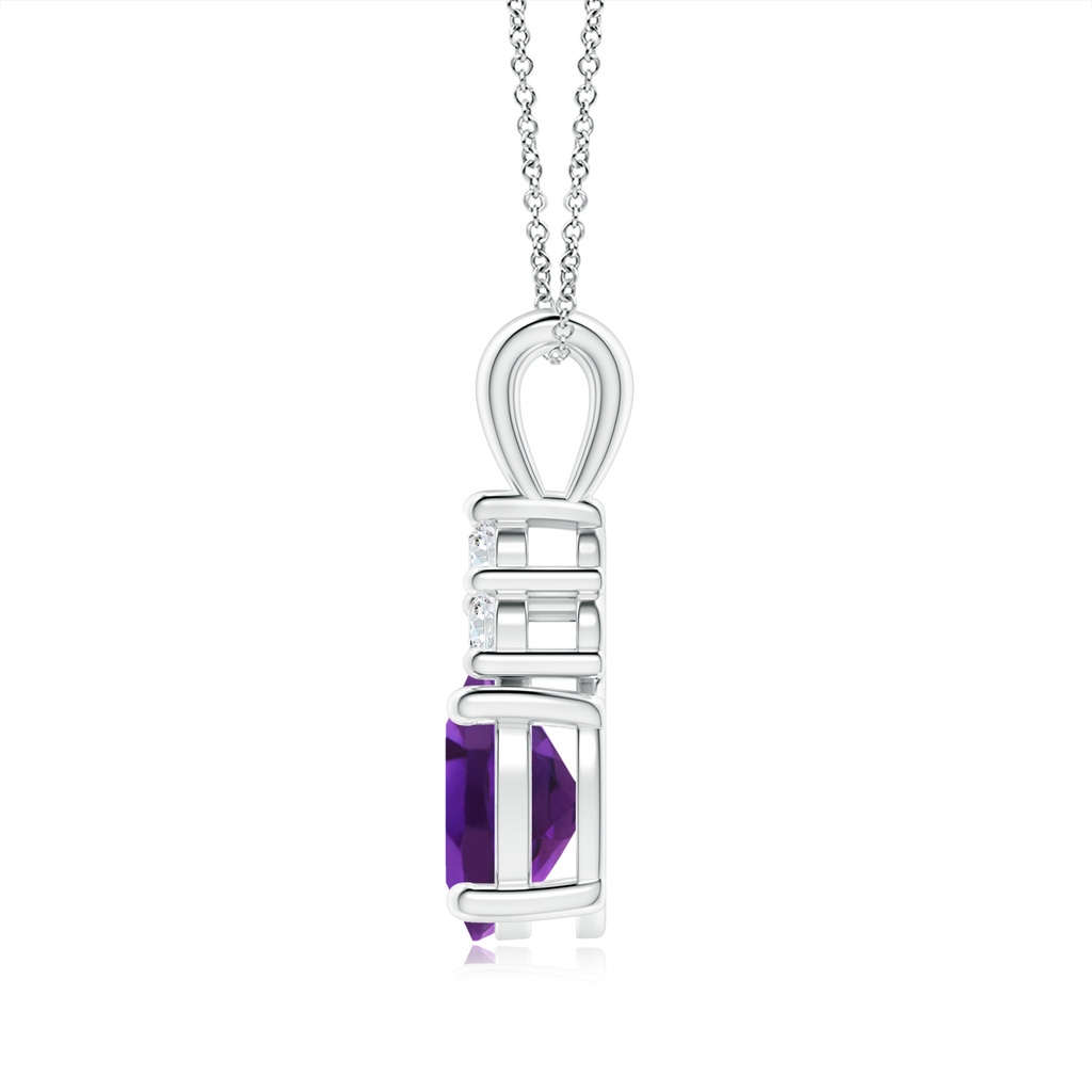 9x7mm AAAA Oval Amethyst Solitaire Pendant with Trio Diamond in White Gold - side_1
