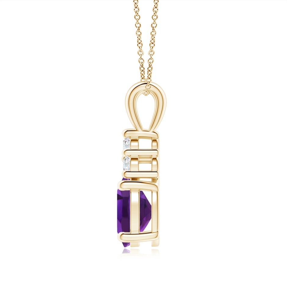 9x7mm AAAA Oval Amethyst Solitaire Pendant with Trio Diamond in Yellow Gold side-1