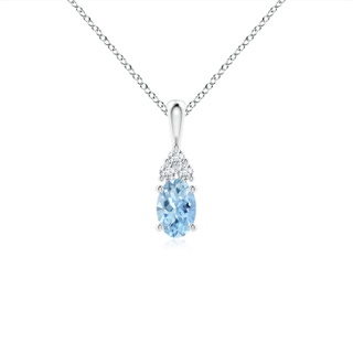 6x4mm AAA Oval Aquamarine Solitaire Pendant with Trio Diamond in White Gold