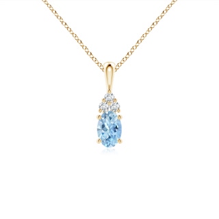 6x4mm AAA Oval Aquamarine Solitaire Pendant with Trio Diamond in Yellow Gold