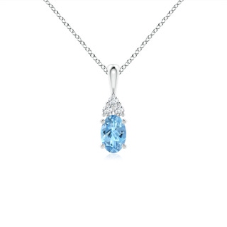 6x4mm AAAA Oval Aquamarine Solitaire Pendant with Trio Diamond in 9K White Gold