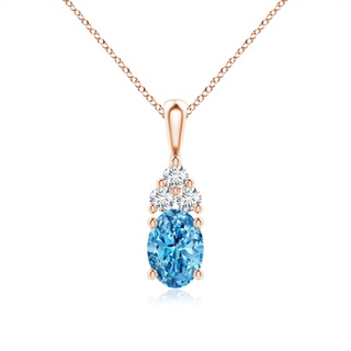 7.7x5.7mm AAAA Oval Fancy Intense Blue Diamond Solitaire Pendant with Trio Accents in 10K Rose Gold