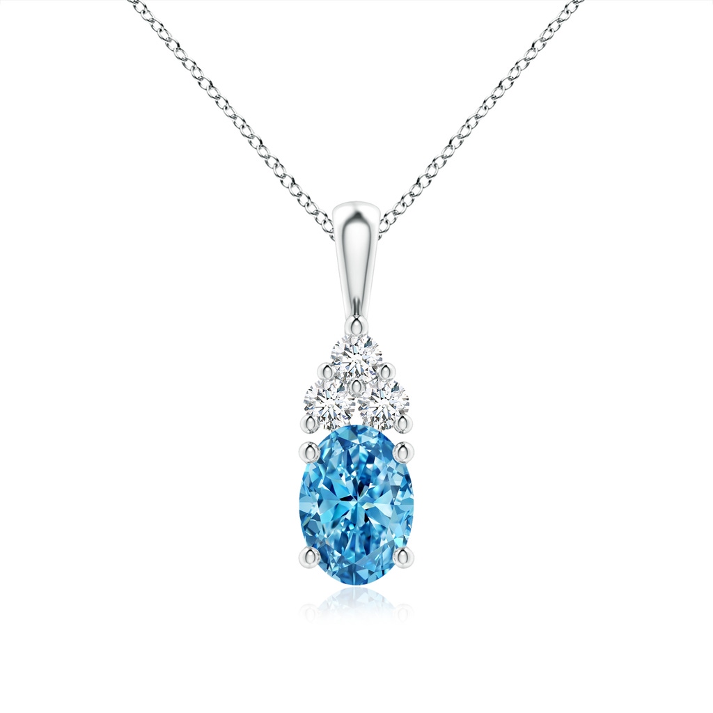 7.7x5.7mm AAAA Oval Fancy Intense Blue Diamond Solitaire Pendant with Trio Accents in P950 Platinum