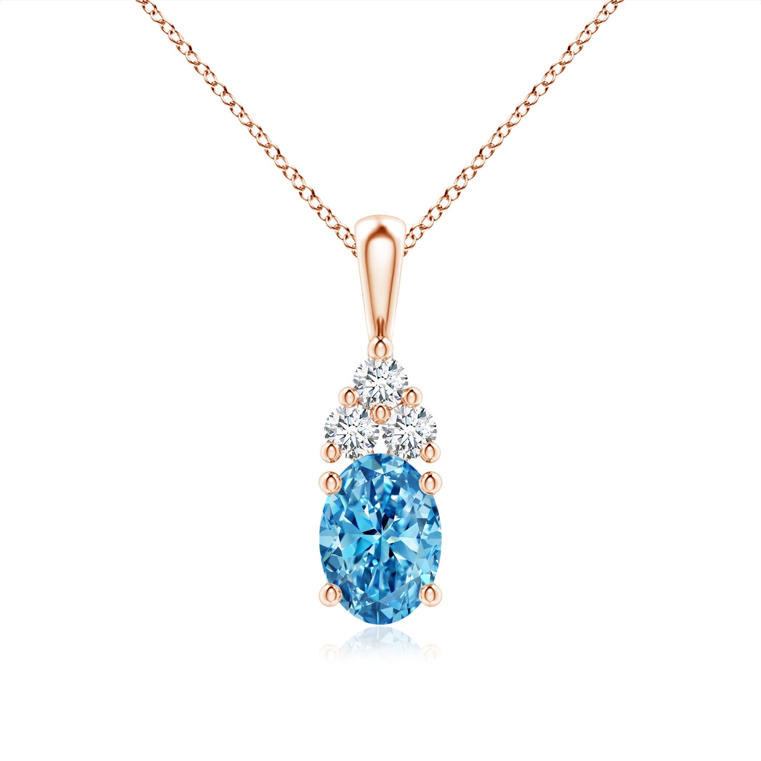 Angara 1.21 CTW Oval Fancy Intense Blue Diamond Solitaire Pendant with Trio Accents in 14K Rose Gold