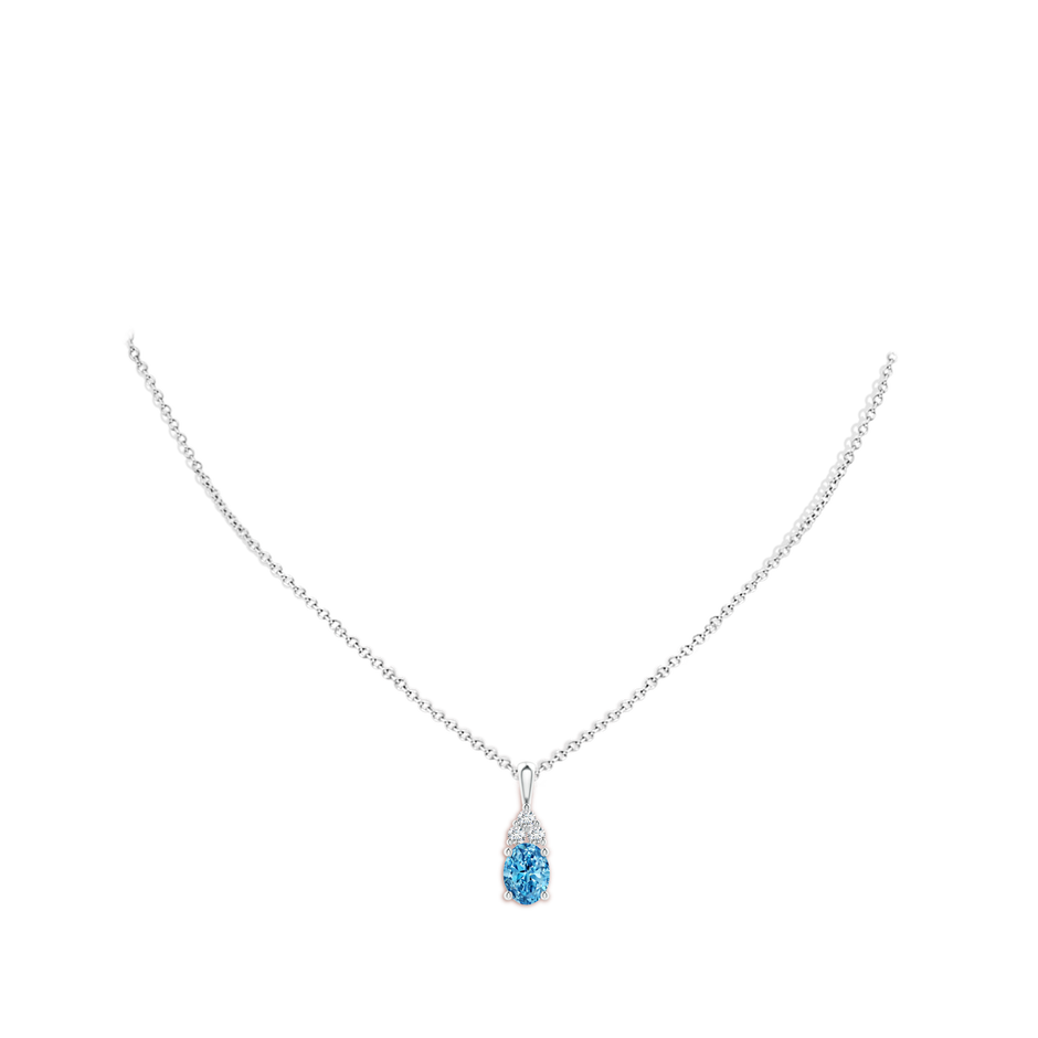 8.5x6.5mm AAAA Oval Fancy Intense Blue Diamond Solitaire Pendant with Trio Accents in White Gold pen