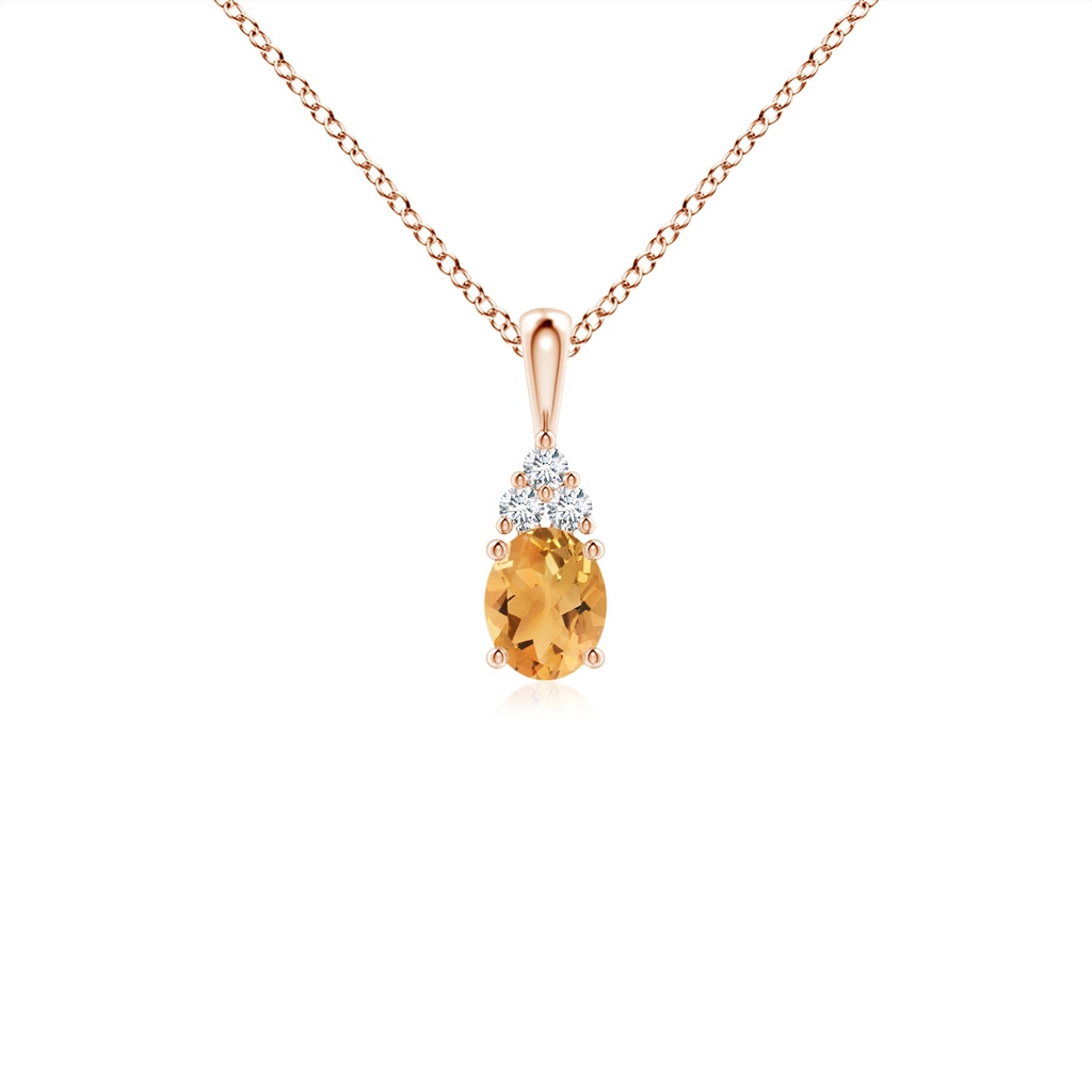 5x4mm A Oval Citrine Solitaire Pendant with Trio Diamond in Rose Gold