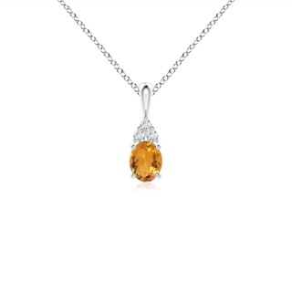 5x4mm AA Oval Citrine Solitaire Pendant with Trio Diamond in White Gold