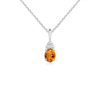 5x4mm AAA Oval Citrine Solitaire Pendant with Trio Diamond in 9K White Gold