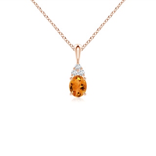 5x4mm AAA Oval Citrine Solitaire Pendant with Trio Diamond in Rose Gold