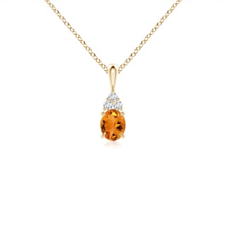 5x4mm AAA Oval Citrine Solitaire Pendant with Trio Diamond in Yellow Gold