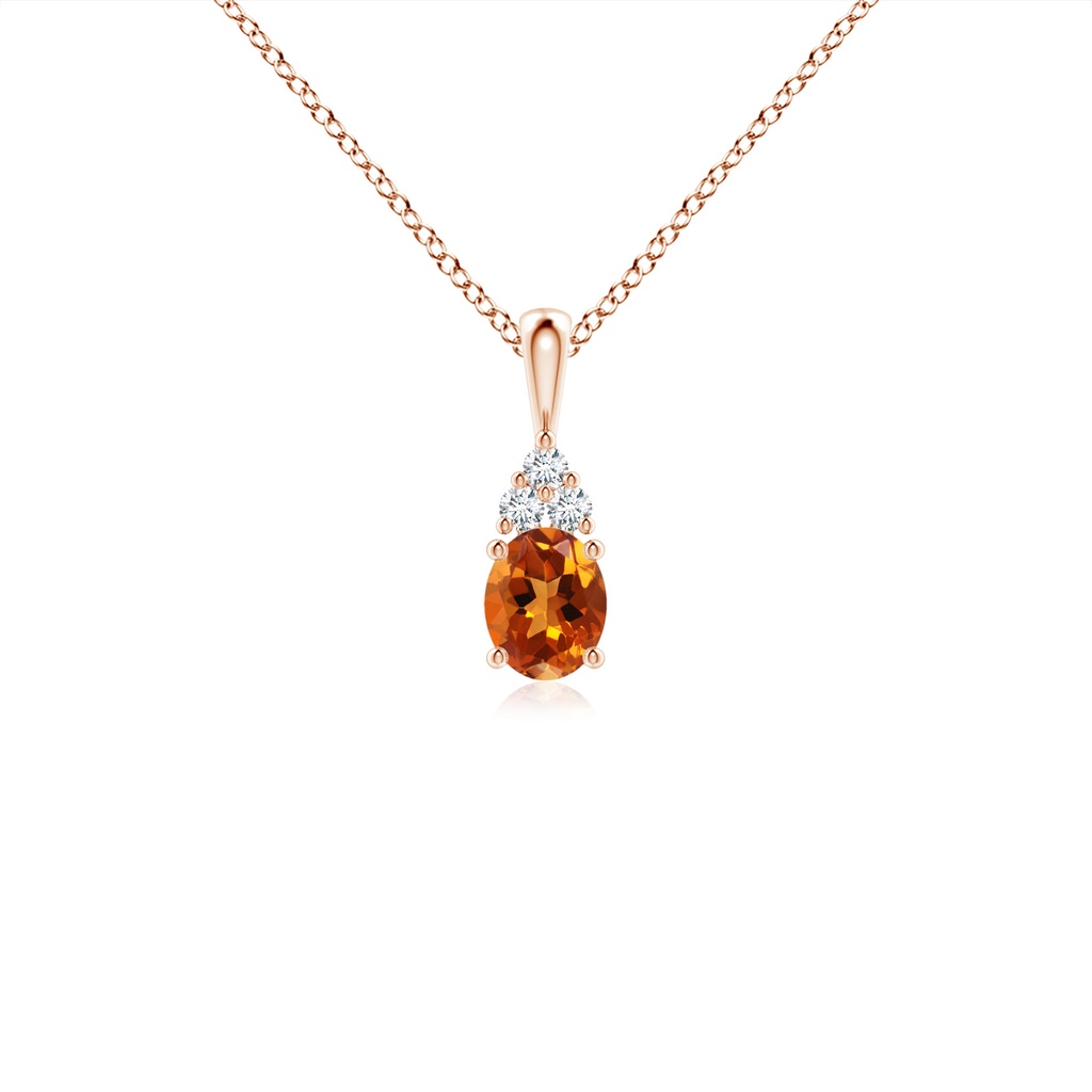 5x4mm AAAA Oval Citrine Solitaire Pendant with Trio Diamond in Rose Gold