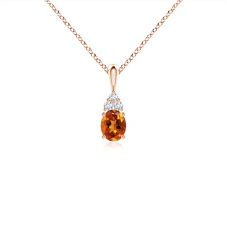 5x4mm AAAA Oval Citrine Solitaire Pendant with Trio Diamond in Rose Gold