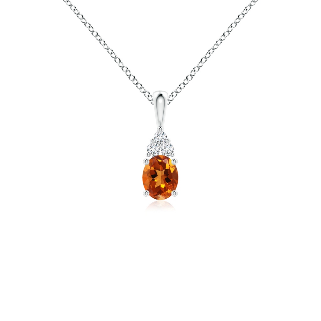 5x4mm AAAA Oval Citrine Solitaire Pendant with Trio Diamond in S999 Silver