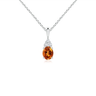 5x4mm AAAA Oval Citrine Solitaire Pendant with Trio Diamond in White Gold