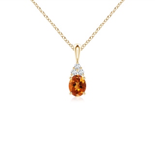 5x4mm AAAA Oval Citrine Solitaire Pendant with Trio Diamond in Yellow Gold
