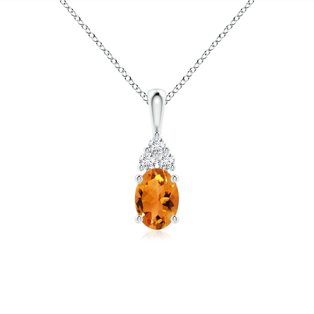 7x5mm AAA Oval Citrine Solitaire Pendant with Trio Diamond in White Gold 