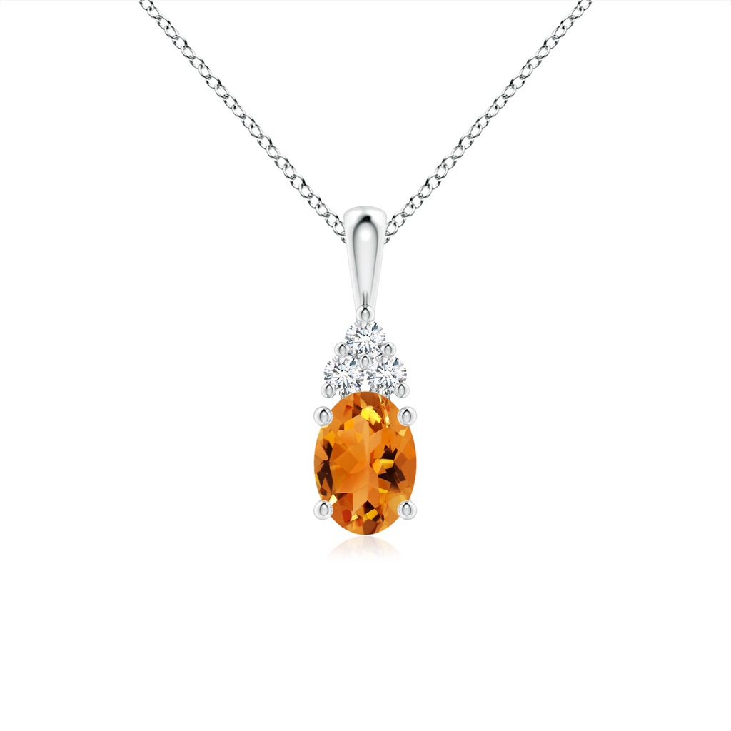 7x5mm AAA Oval Citrine Solitaire Pendant with Trio Diamond in White Gold