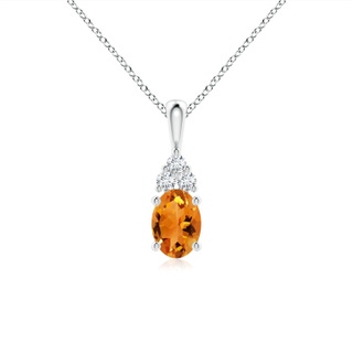 7x5mm AAA Oval Citrine Solitaire Pendant with Trio Diamond in White Gold