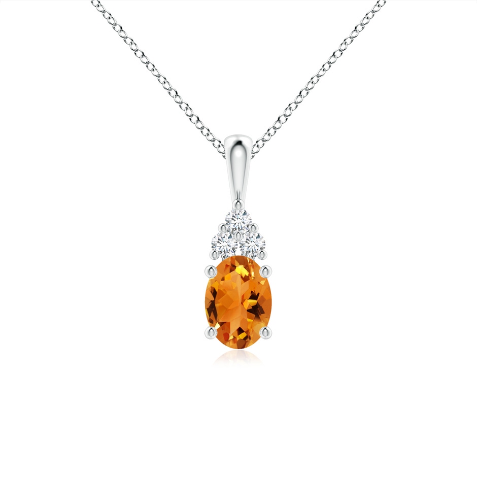 7x5mm AAA Oval Citrine Solitaire Pendant with Trio Diamond in White Gold 