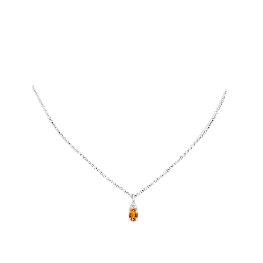 7x5mm AAA Oval Citrine Solitaire Pendant with Trio Diamond in White Gold Body-Neck