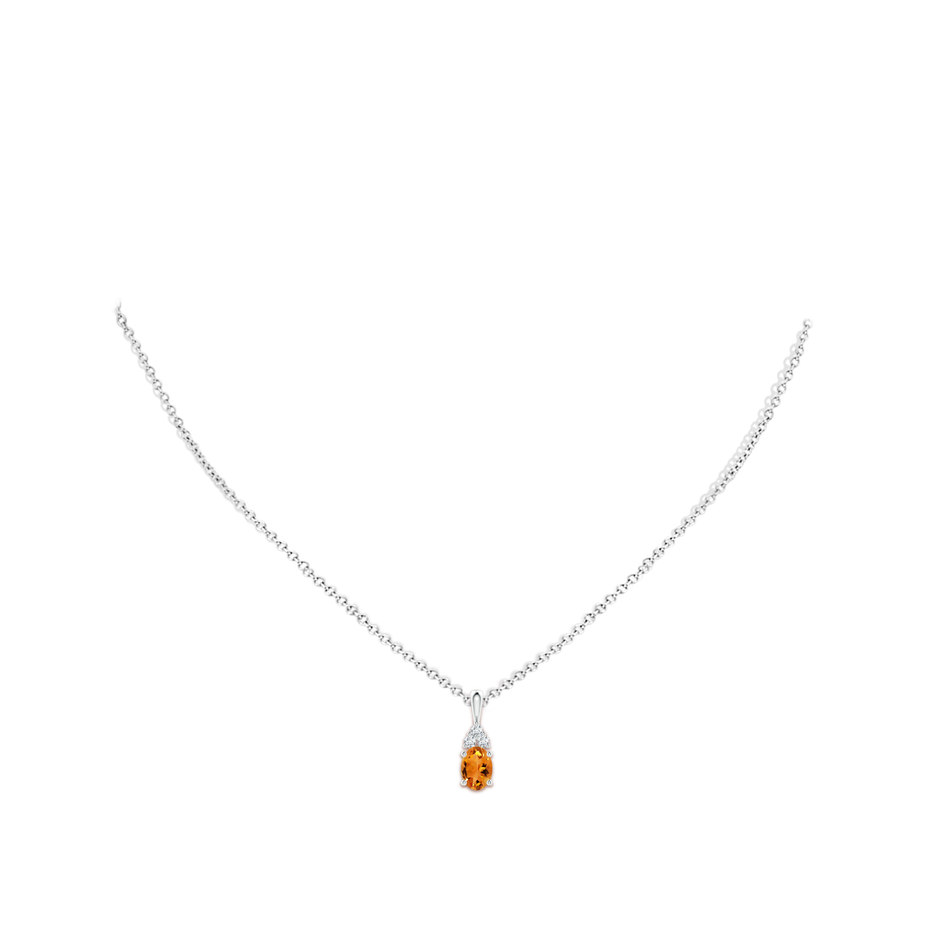 7x5mm AAA Oval Citrine Solitaire Pendant with Trio Diamond in White Gold body-neck