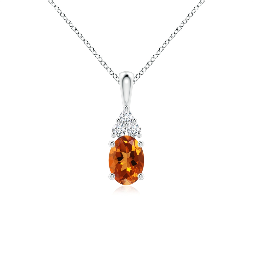 7x5mm AAAA Oval Citrine Solitaire Pendant with Trio Diamond in P950 Platinum