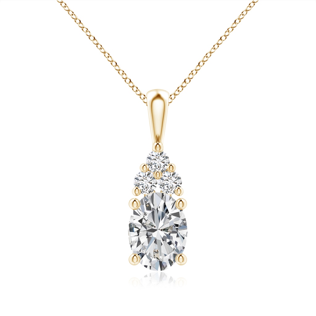 8.5x6.5mm HSI2 Oval Diamond Solitaire Pendant with Trio Diamond in Yellow Gold