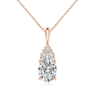 9x7mm HSI2 Oval Diamond Solitaire Pendant with Trio Diamond in Rose Gold