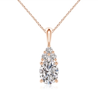 9x7mm IJI1I2 Oval Diamond Solitaire Pendant with Trio Diamond in Rose Gold