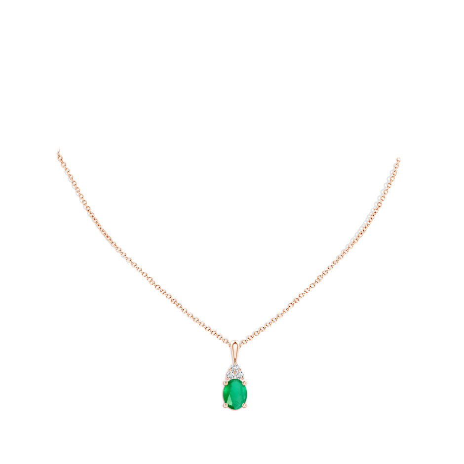 10x8mm A Oval Emerald Solitaire Pendant with Trio Diamond in Rose Gold pen