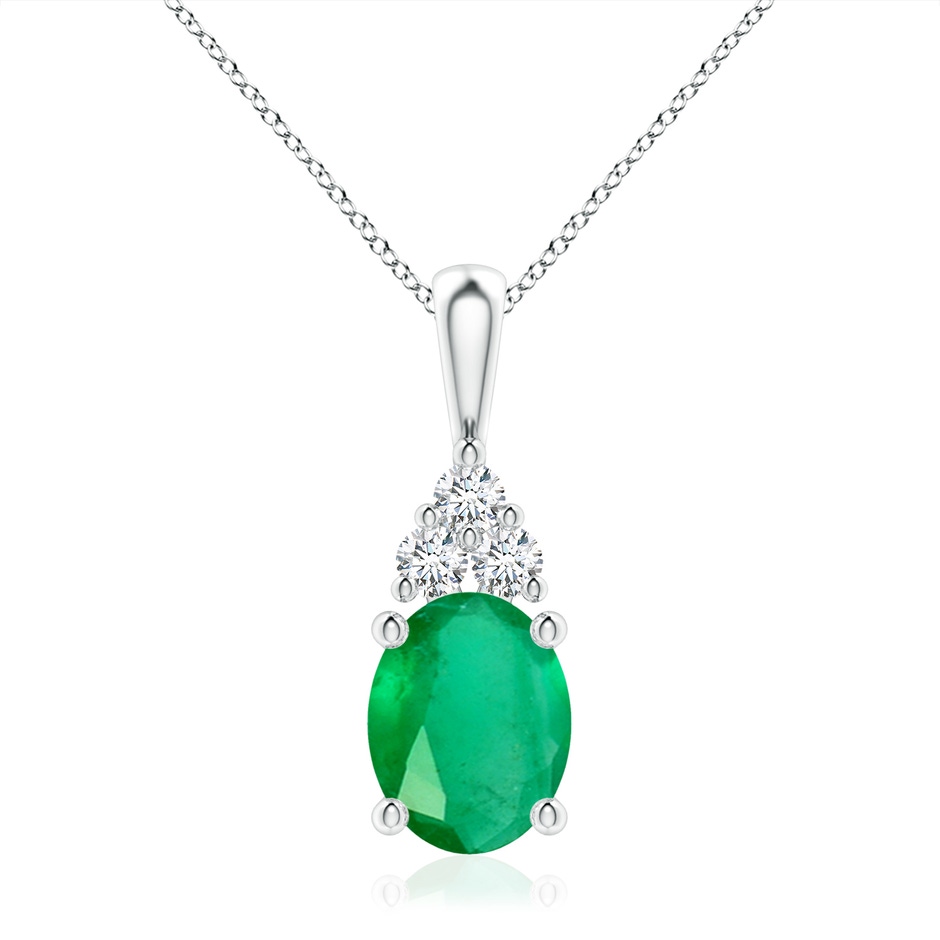 10x8mm A Oval Emerald Solitaire Pendant with Trio Diamond in White Gold 