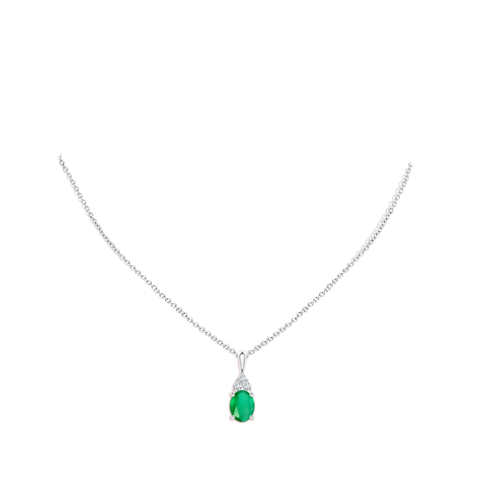 10x8mm A Oval Emerald Solitaire Pendant with Trio Diamond in White Gold pen