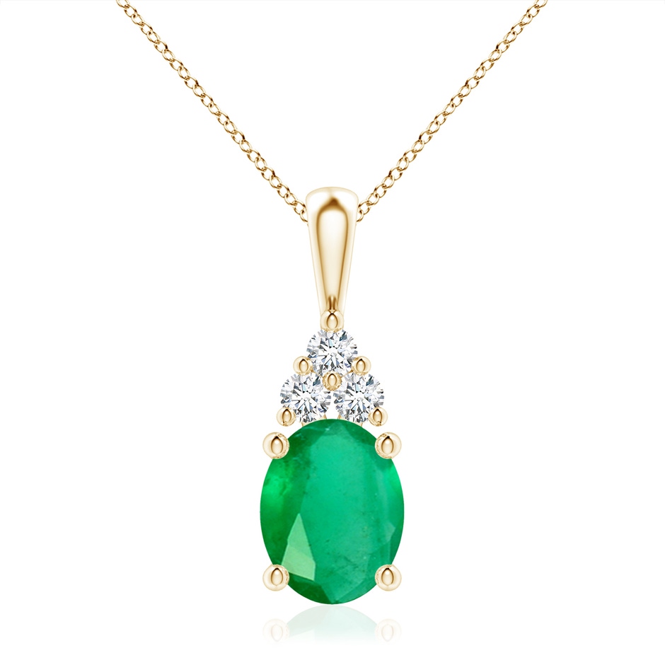 10x8mm A Oval Emerald Solitaire Pendant with Trio Diamond in Yellow Gold 