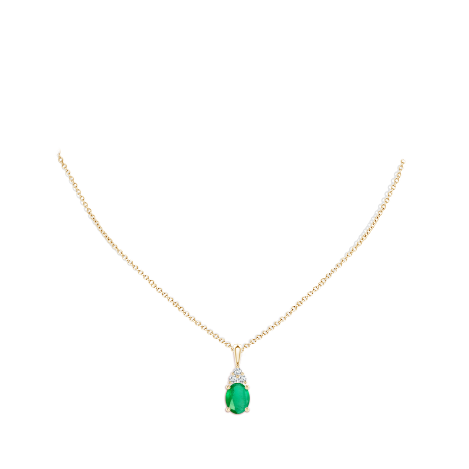 10x8mm A Oval Emerald Solitaire Pendant with Trio Diamond in Yellow Gold pen