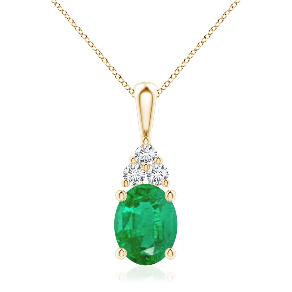 10x8mm AA Oval Emerald Solitaire Pendant with Trio Diamond in 18K Yellow Gold 