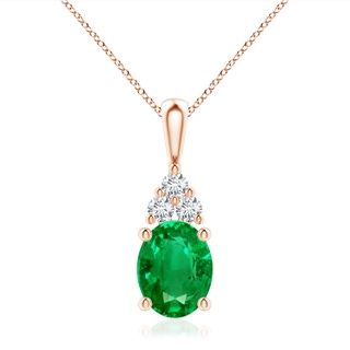 10x8mm AAA Oval Emerald Solitaire Pendant with Trio Diamond in 9K Rose Gold