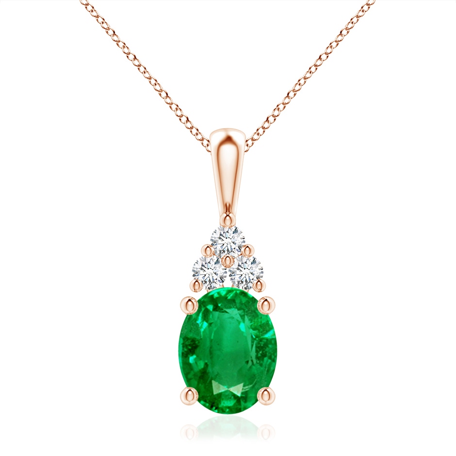 10x8mm AAA Oval Emerald Solitaire Pendant with Trio Diamond in Rose Gold 