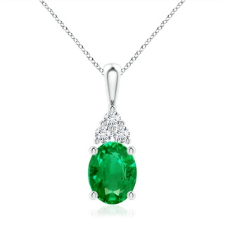 10x8mm AAA Oval Emerald Solitaire Pendant with Trio Diamond in S999 Silver