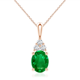 10x8mm AAAA Oval Emerald Solitaire Pendant with Trio Diamond in 18K Rose Gold