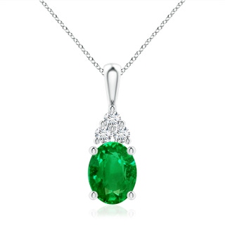 10x8mm AAAA Oval Emerald Solitaire Pendant with Trio Diamond in P950 Platinum