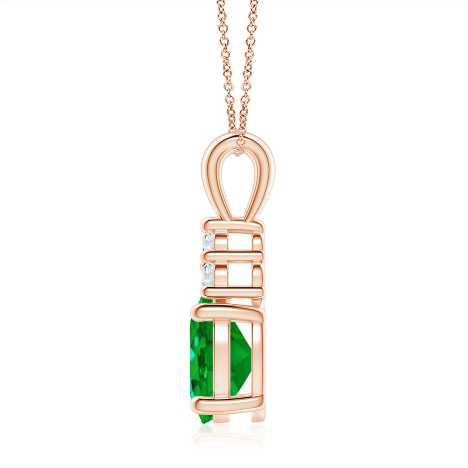 10x8mm AAAA Oval Emerald Solitaire Pendant with Trio Diamond in Rose Gold side 199