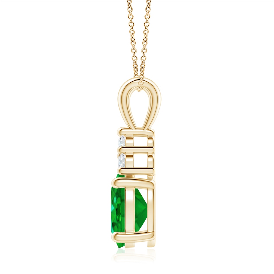 10x8mm AAAA Oval Emerald Solitaire Pendant with Trio Diamond in Yellow Gold side 199