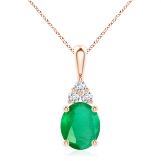 12x10mm A Oval Emerald Solitaire Pendant with Trio Diamond in Rose Gold