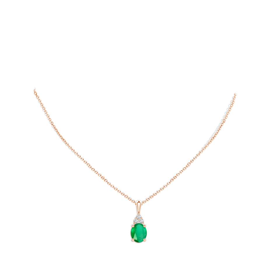 12x10mm A Oval Emerald Solitaire Pendant with Trio Diamond in Rose Gold pen