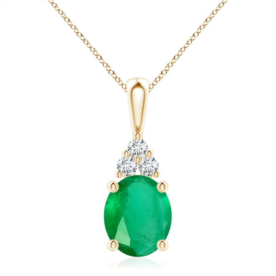 12x10mm A Oval Emerald Solitaire Pendant with Trio Diamond in Yellow Gold 
