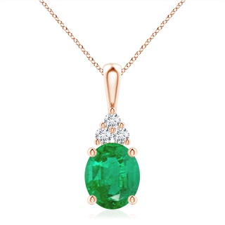 12x10mm AA Oval Emerald Solitaire Pendant with Trio Diamond in 9K Rose Gold